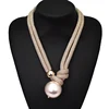 Big Imitation Pearl Pendant Necklaces Women Handmade Rope Adjustable Statement Chokers Necklaces Long Fashion Jewelry