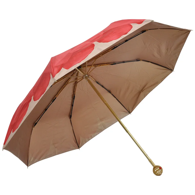 LV-03 fashion lady golden sun protection 3 fold umbrella