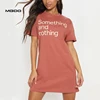 MGOO Cotton Polyester Ribbing Collar Coral Red Custom Slogan Longline T-Shirts