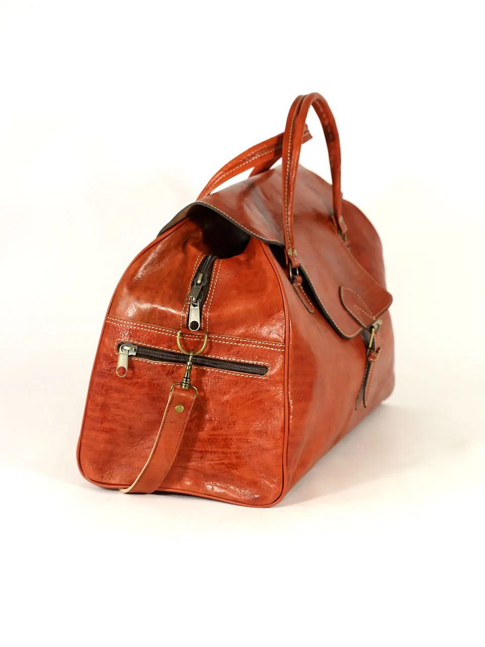 Moroccan Leather Travel Bag Authentic Genuine Calfskin Leather Bag Honey Colour & Rigid Handles