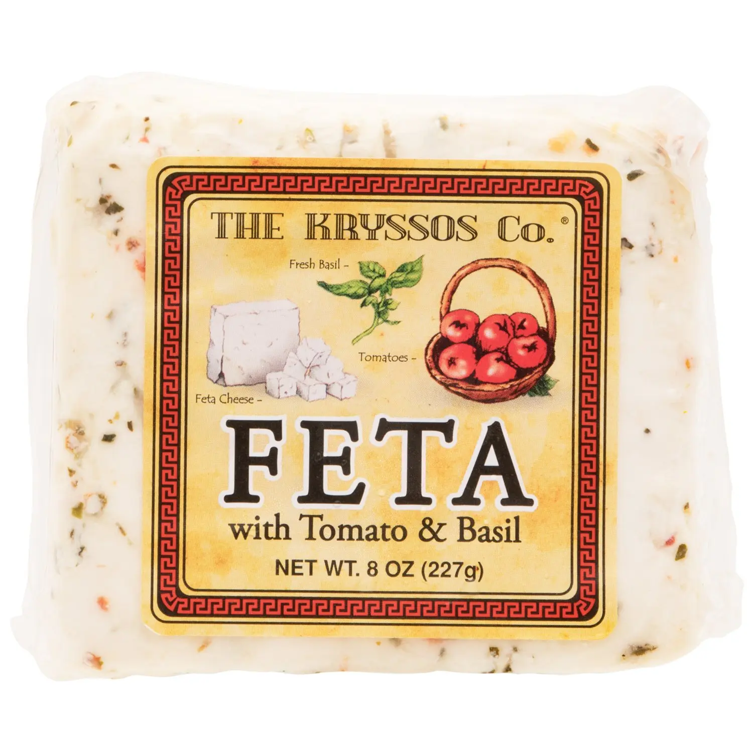 Kryssos Traditional Feta Cheese with Tomato and Basil, 8 oz