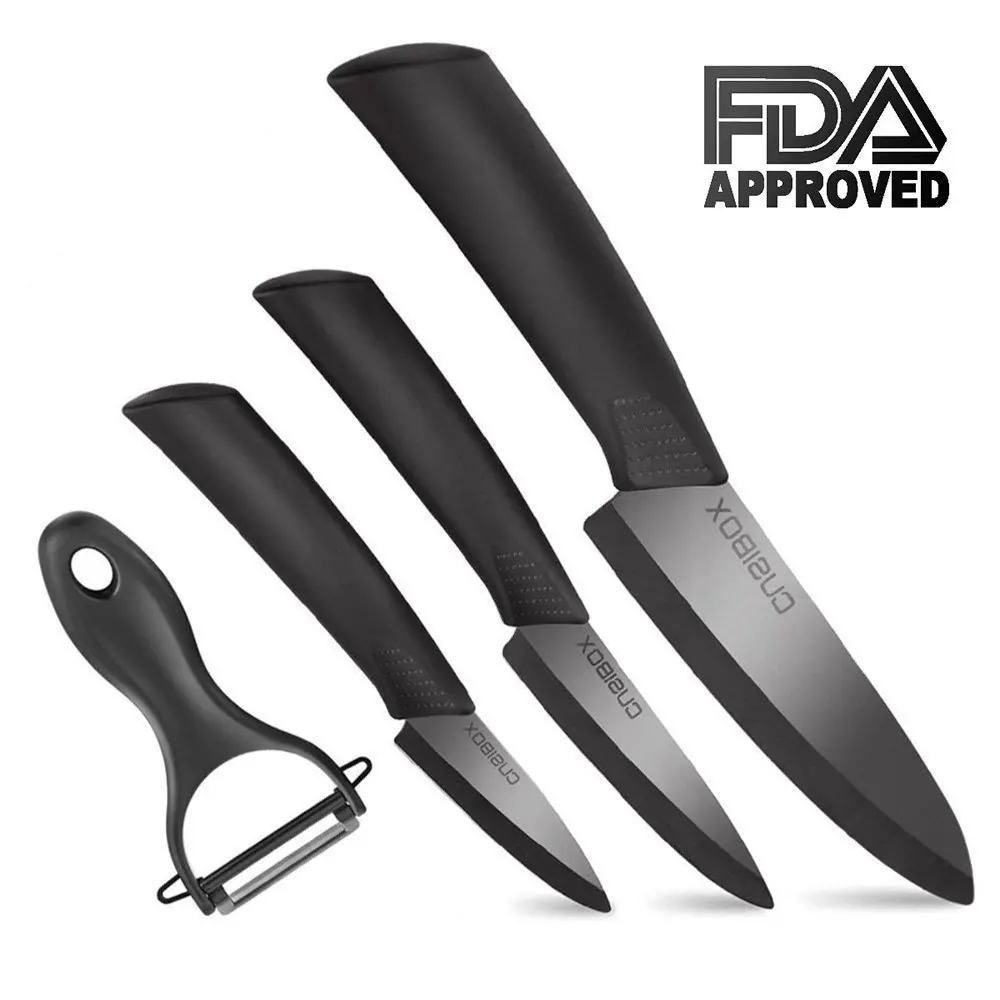 Ceramic Knife Set 4-Pieces Mirror Gloss Knife Ceramic Set with Sheaths Super Sharp Ceramic Knives Stain Resistant and Paring knife Set Blade Knives 6" Chef Knife 4" Utility 3" Paring and 1" Peeler