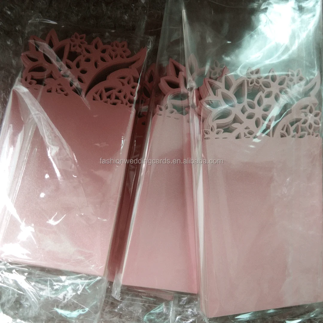 Personalized Folded Elegant Pink Laser Cut Table Name Place Cards