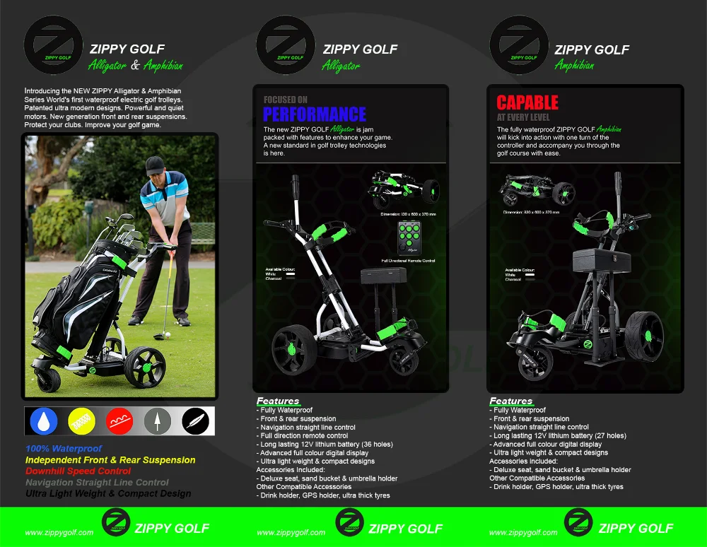 
Zippy Golf - Alligator Fully Waterproof & Full Suspension Remote Golf Trolley 