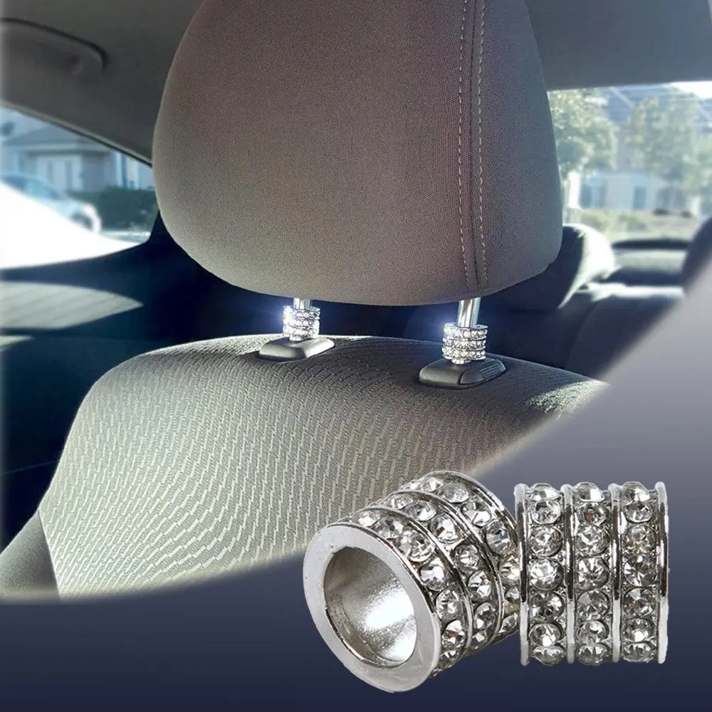 Bling Car Decor Icy Crystal Car Seat Headrest Decoration Charms, Bling Car Accessories For Women, Car Bling For Seat, Rhinestone Car Interior Accessories, Car Charms For Headrest Collars (Square 4pc)