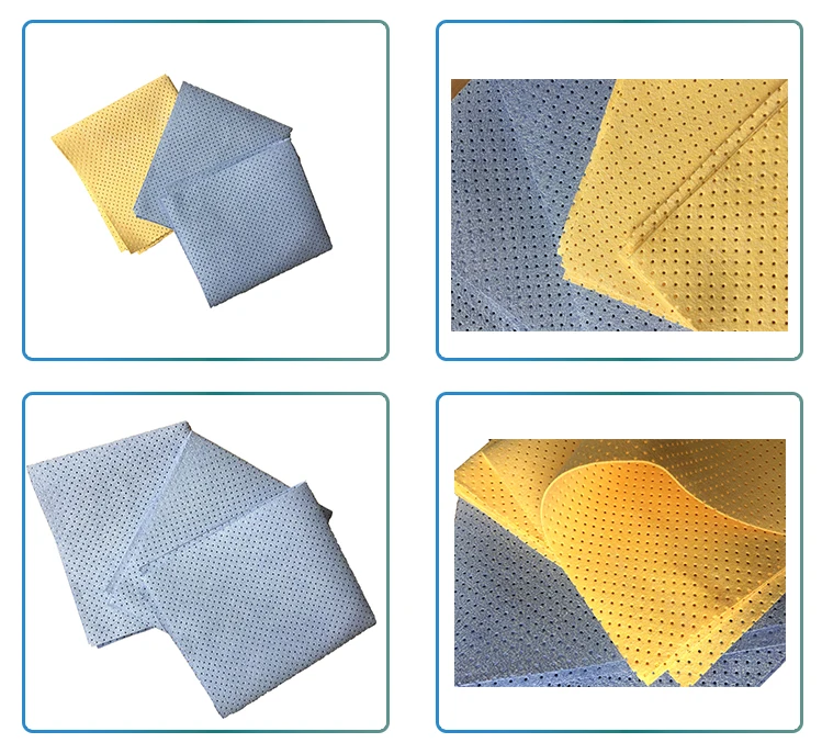 Blue/yellow needle punched pu coated leather chamois fabric with hole