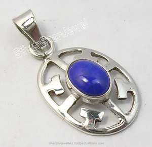 925 Solid Silver Original AFGHAN LAPIS LAZULI MODERNISTIC CELTIC Pendant Necklaces 1.2" BIJOUX Gemstones Jewelry Supply