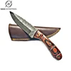 Hand Forged Damascus Hunting Knife - Damascus Knife Hunting with leather sheath, rosewood handle