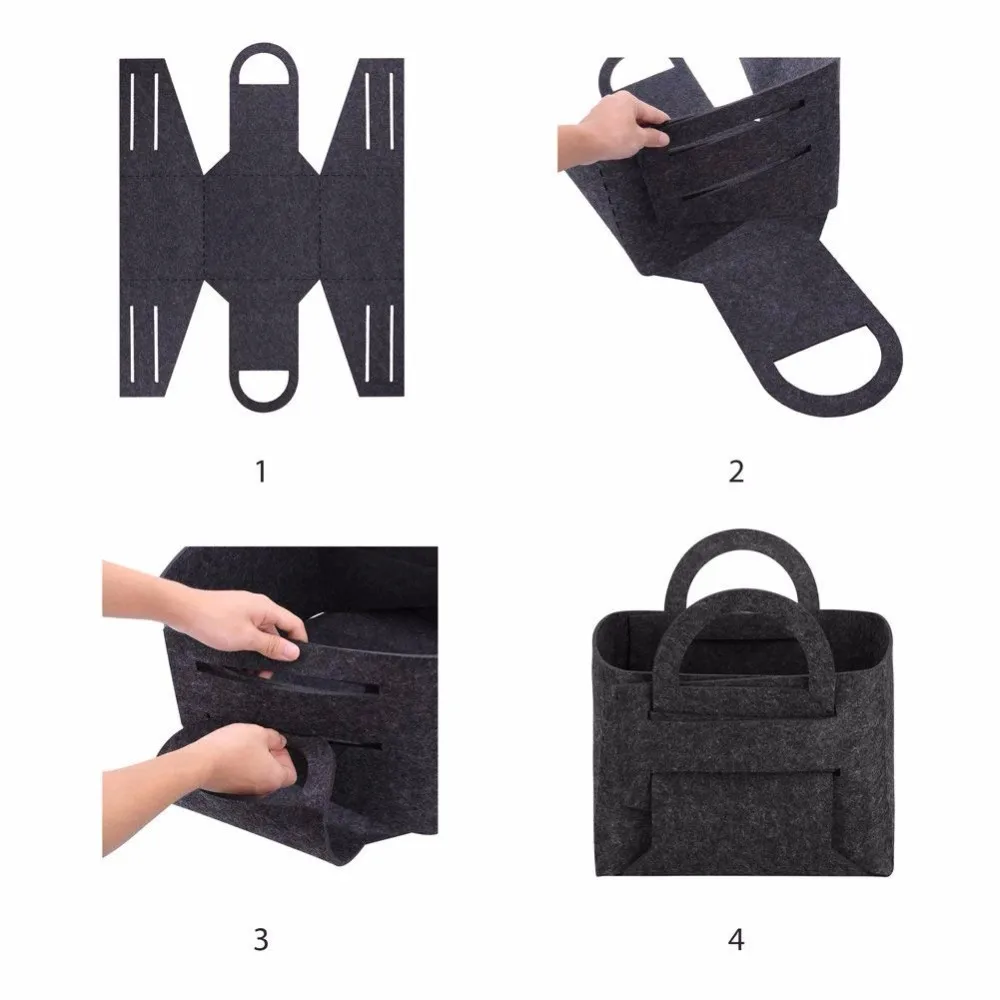 Custom Collapsible Foldable Handmade Woven Felt Firewood Storage Basket