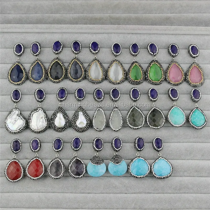 CH-ZSE0408 wholesale pave crystal connector pendant stud earring handmade,fashion stone jewelry pearl dangle earring hot sale