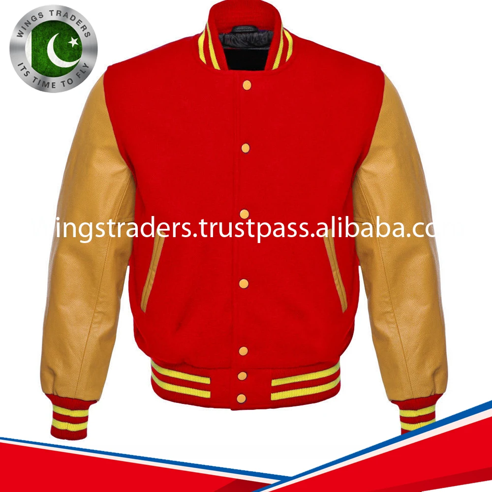 Men Red Varsity Wool Jacket With Leather Sleeve Buy Custom Men Red