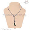 Pave Diamond Lobster Clasp Moon Charm 925 Sterling Silver Chain Necklace Jewelry