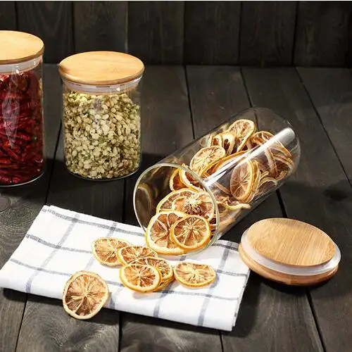 Cheap food container glass storage jars with wooden lids for sale.jpg
