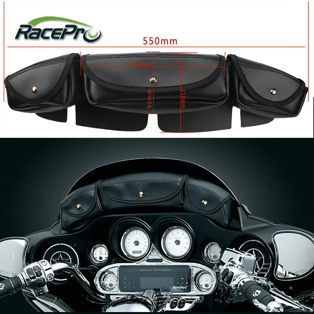 Leather Front Tool Pouch Motorcycle Windshield Bag For Harley Leather Front Tool Pouch Motorcycle Windshield Bag For Harley Davidson Flhx Street Glide Trike