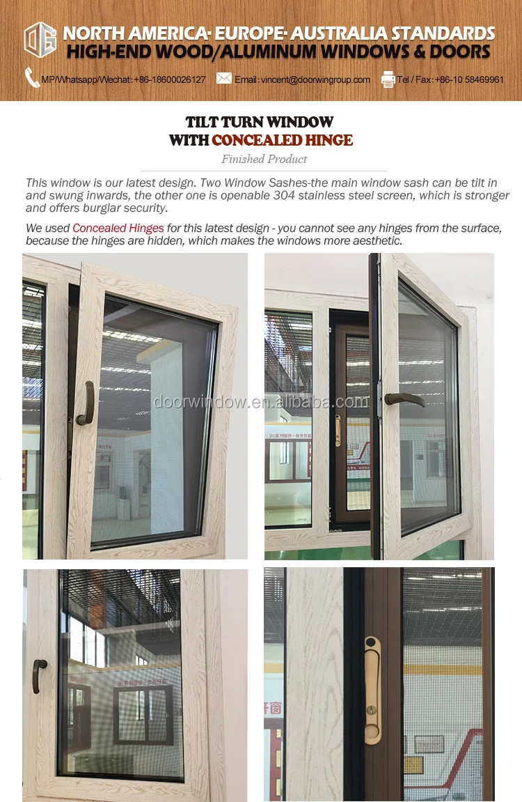 Doorwin White Wood Grain Finish Color Aluminium Windows Doors With