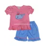 Applique children clothing of whale applique little girl set