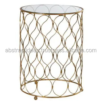 Iron Wire End Side Coffee Table Moroccan Metal Frame Glass Top