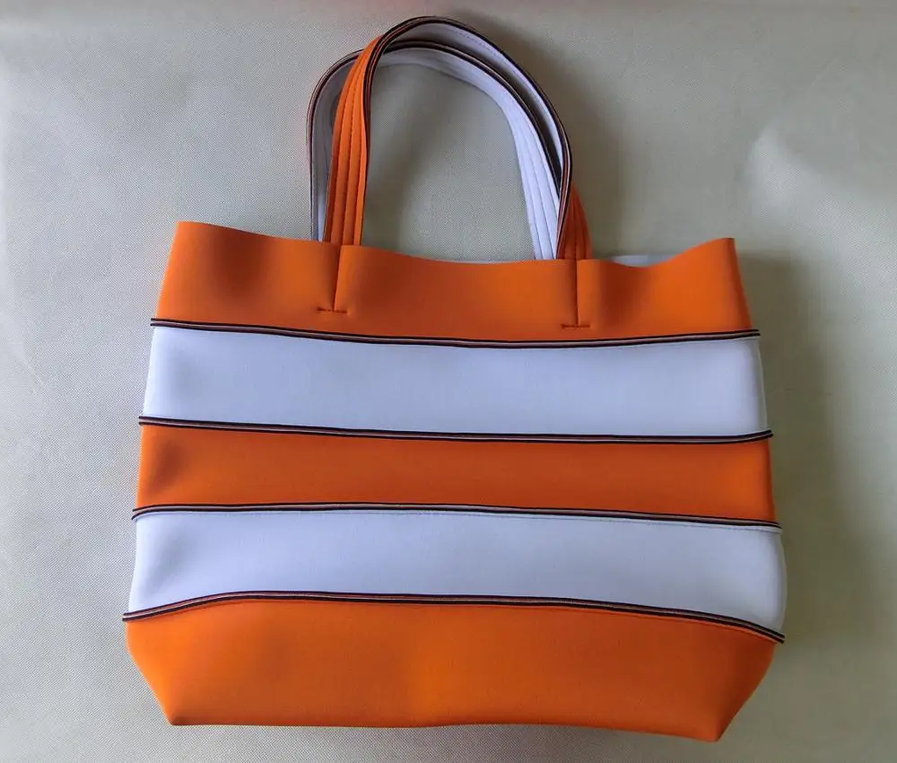 striped neoprene tote bag