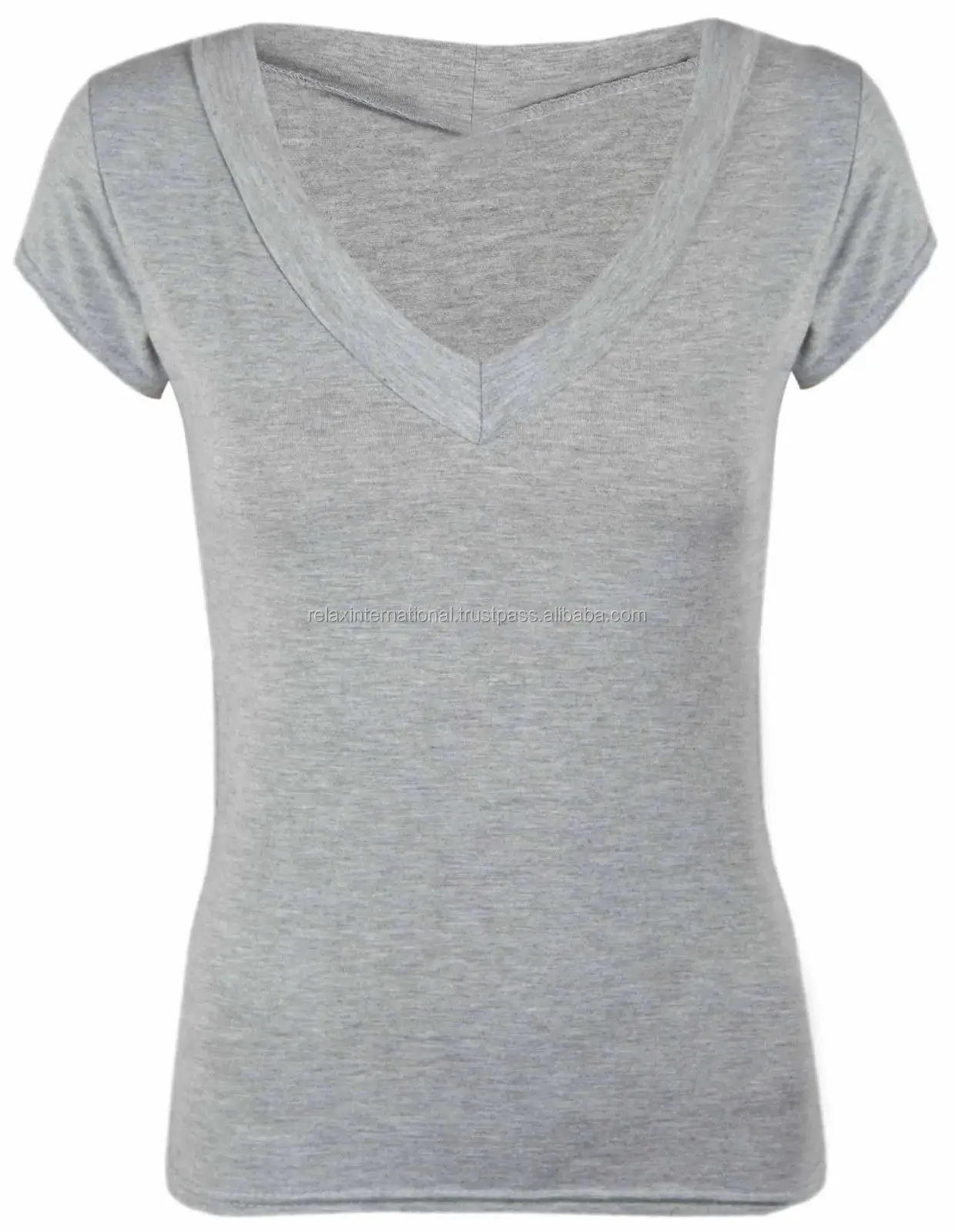 New Women's Stretch Casual Shirts Fitted Deep V Neck Tee T-shirt Ladies ...