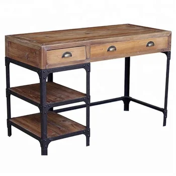 Industrial Vintage Iron Metal Solid Mango Wood Writing Desk