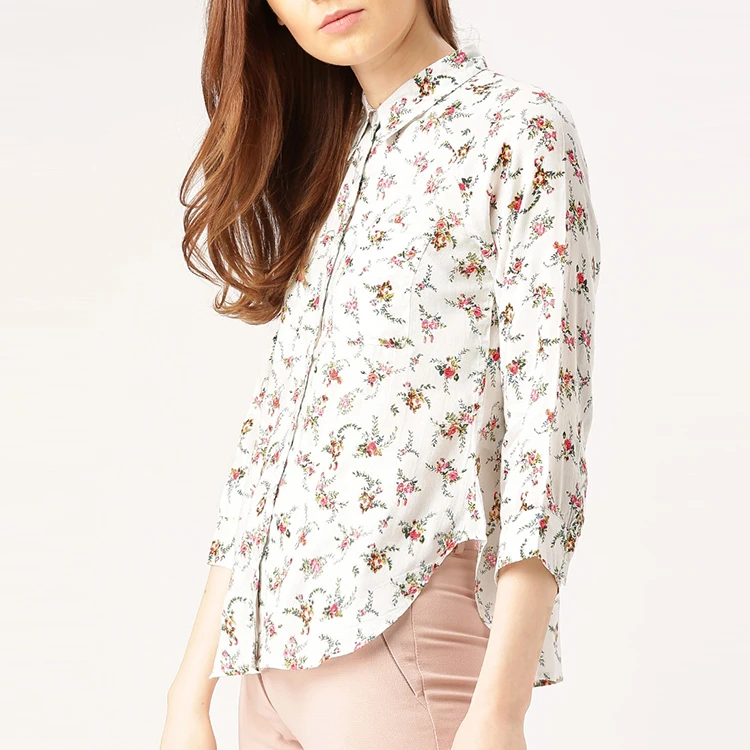 Women White Floral Print Blouse Tops Women Long Sleeve Shirts - Buy Long Sleeve Shirts,Women 