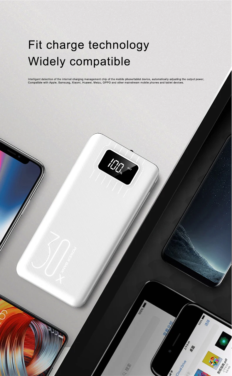 lager capacity 30000mah power bank LCD display 5 USB ports portable powerbank - ANKUX.COM