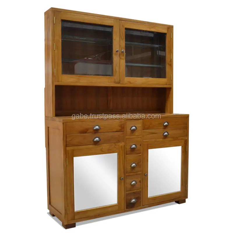 Kitchen Cabinet Solid Teak Wood Combination With Glass Doors