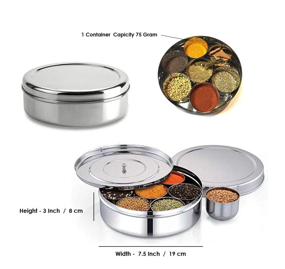 Stainless Steel Spice Box Masala Dabba Condiment Clear Transparent See