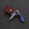 Great Quality Handmade damascus Steel folding knife with Leather Sheath