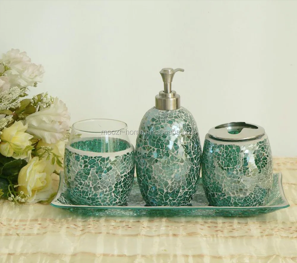 Mosaic Glass Colored Bathroom Accessories Set Of 5pcs Buy Bathroom