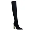 2019 Wome long boots shoes stretch sexy thin wool boots slim high heels over the knee boots knitted Fabric Women shoes