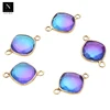 Gold plated double bail finding sky blue & purple quartz gemstone connector charm pendant 10mm cushion shape