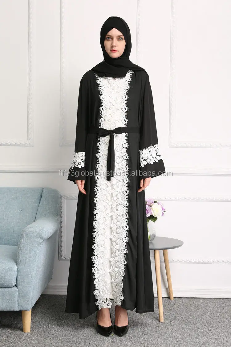 Abaya Kaftan Muslim Black Colour With Lace Lastest Design 