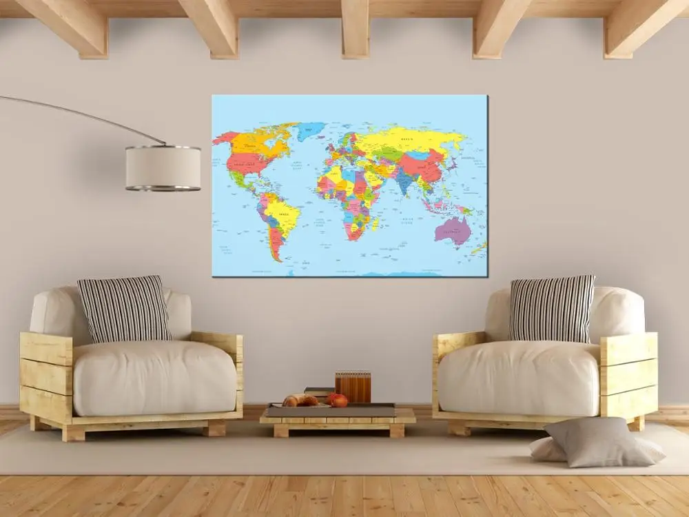 Image Moderne Carte Du Monde Imprimé Sur Toile Métier à Tisser En Bois 120x80 Cm Fabricant Décoration De Maison Et De Bureau Buy Carte Du