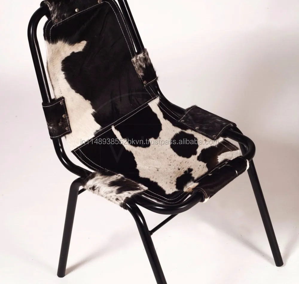 Silla De Comedor Industrial Y Vintage,De Cuero De Vaca Y Marco De Metal