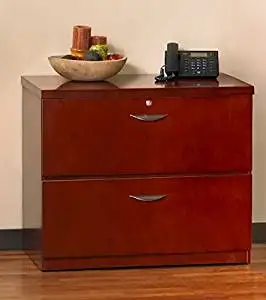 Mayline Mira Two Drawer Lateral File Dimensions: 34 5/8"W X 24"D X 29 3/8"H Security Lock Included - Medium Cherry