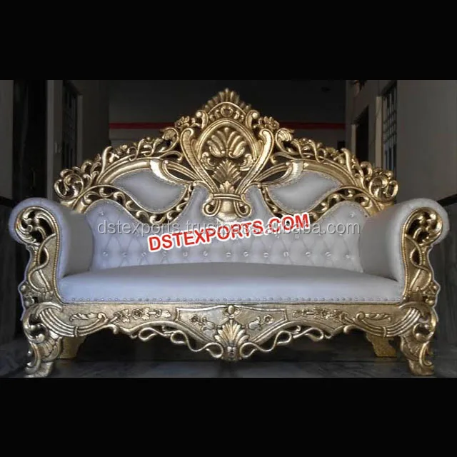 Gold Plated Wedding Furniture, Royal Weddings Two Seater Couch, Elegant Look Stage Chairs