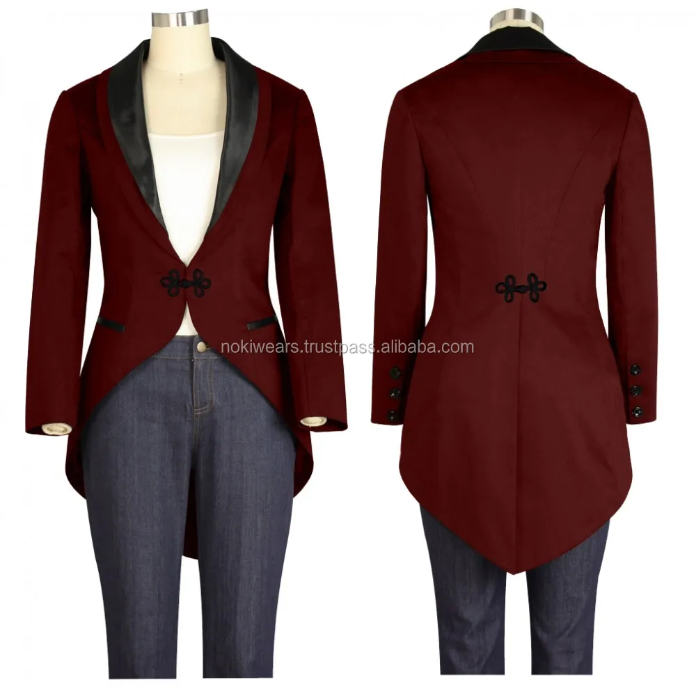 Women/'s Cotton Twill Steampunk Jacket Goth Victorian//Military Style Trench Coat