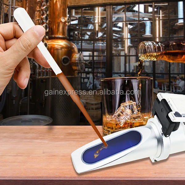 HHTEC Distillery Refractometer Alcohol 0-80% v/v Alcoholímetro para bebidas alcohólicas Bebidas destiladas y etanol con agua como vodka con whisky y manual de instrucciones 