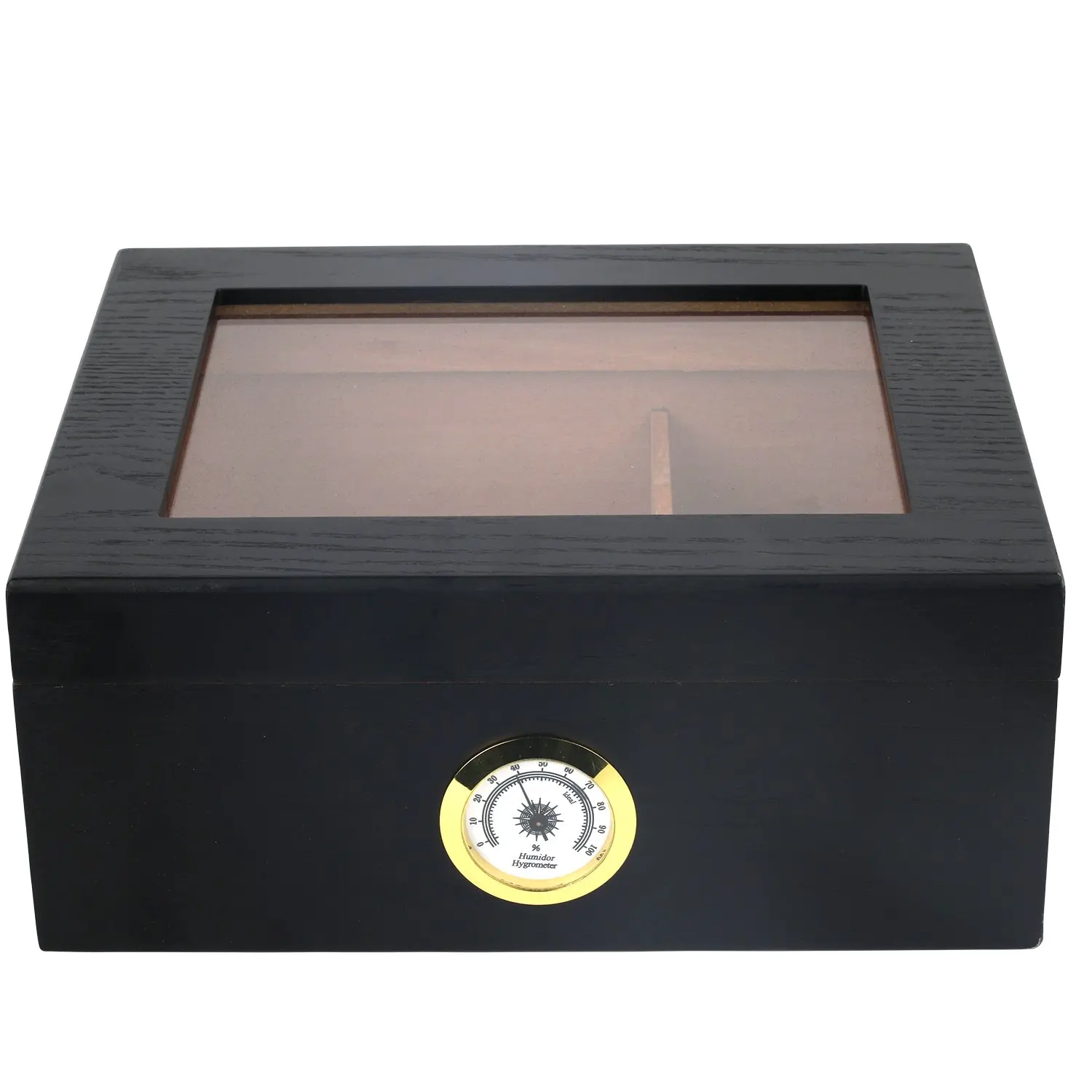 Mantello Black Oak Humidor 25-50 Cigar Desktop Humidor Glasstop