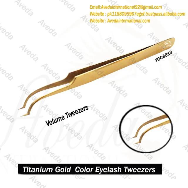 Top Quality Titanium Gold Eyelash Tweezers / Beautiful Style Stainless Steel Pointed Eyelash