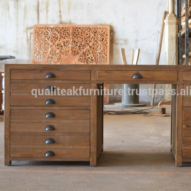 Reclaimed Teak Solid Wood Office Writing Desk With Drawers Buy