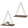 Rustic Wooden Hanging Swing Wall Shelf with Jute Rope