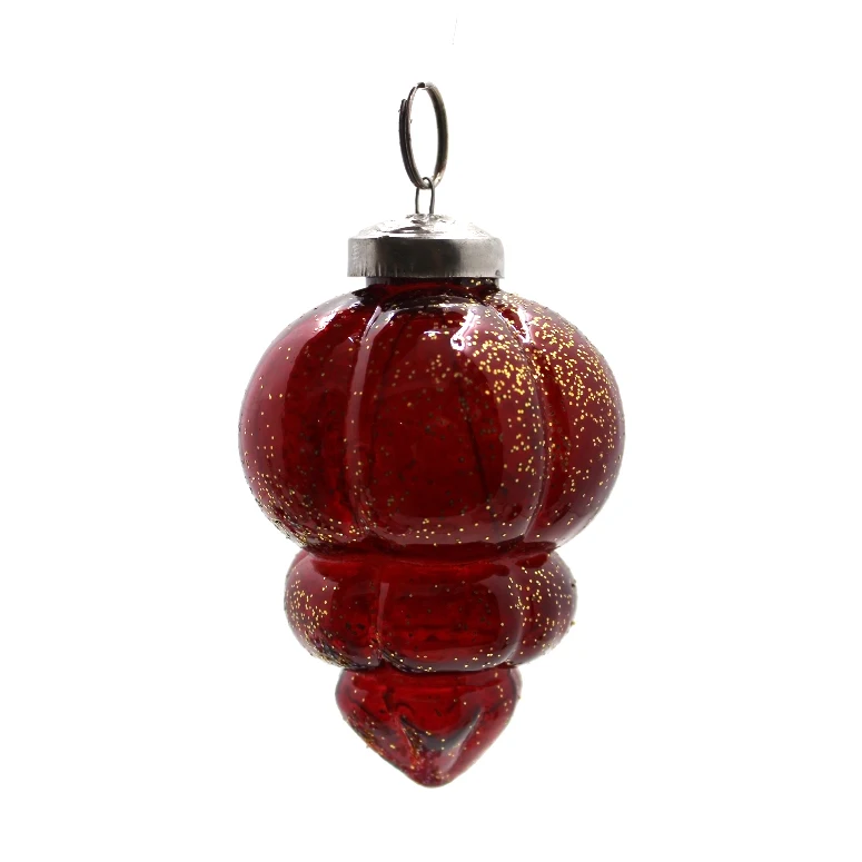 Red With Gold Glitter Iron Christmas Tree Hanging Glass Ornaments