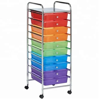 10 Tiers Storage Drawer Rolling Trolley Office Organizer Cart With