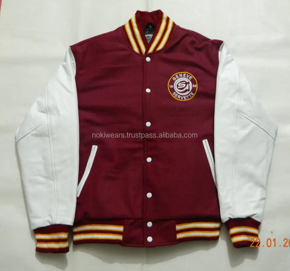 Slim Fit Custom Design Varsity Jacket With Synthetic Leather Sleeves