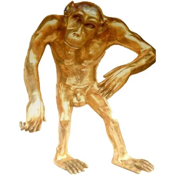 Statue von leben größe stehend Affe made in Messing metall hergestellt. Dekorative Figur von wald Affe
