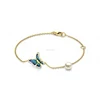 Fine Jewelry Hallmark 18 Kt Solid Yellow Gold Chain Link Butterfly Pearl Women'S Wrist Bracelet Bangle
