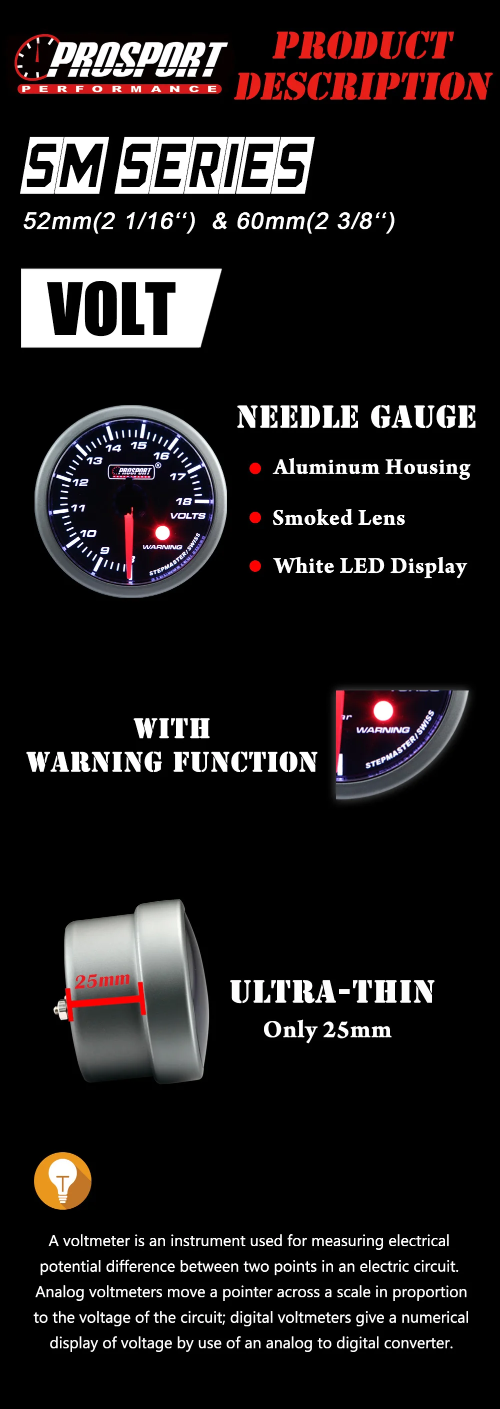Accesorios para coche eléctrico, medidor de voltios, producto, 52mm, nuevo