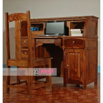 Indian Sheesham Wooden Shutter Door Carved Table For Study Desk Of